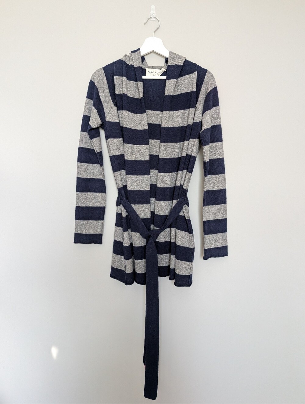 Michael Stars Navy & Gray Striped Hooded Cashmere Blend Cardigan Sweater